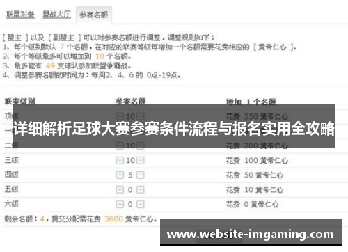 详细解析足球大赛参赛条件流程与报名实用全攻略